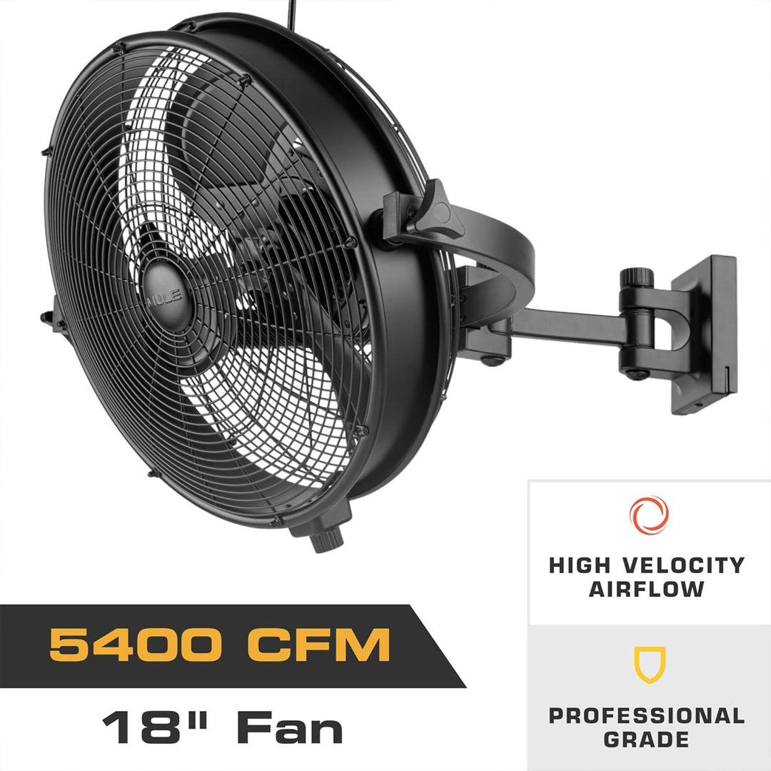 Mule 18 Inch Adjustable Outdoor Wall Fan Extended Arm 3 Speed, Black (Open Box)