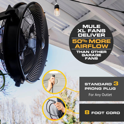 Mule 18 Inch Adjustable Outdoor Wall Fan Extended Arm 3 Speed, Black (Open Box) - VMInnovations