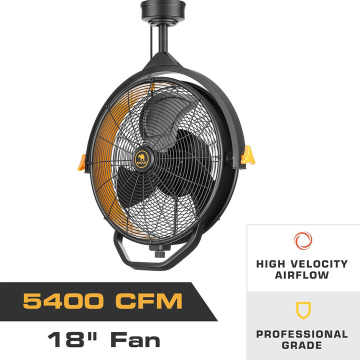 Mule Garage Fan XL, 18" High Velocity Ceiling Mount Fan for Workshop or Home Gym