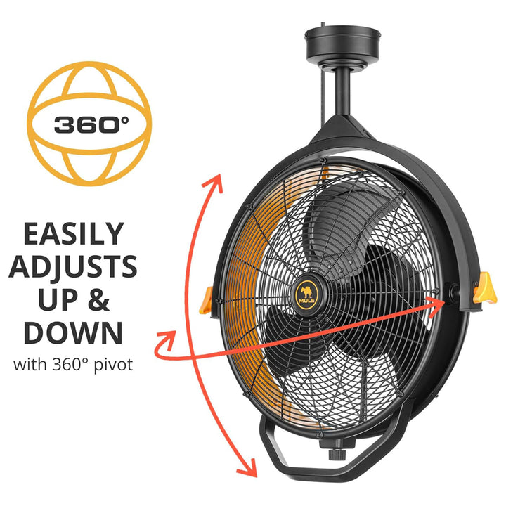Mule Garage Fan XL, 18" High Velocity Ceiling Mount Fan for Workshop or Home Gym