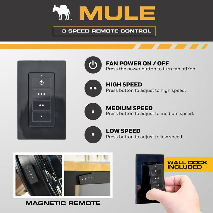 Mule Garage Fan XL w/ Remote, 18 Inch Wall Mount Fan for Workshop or Home Gym