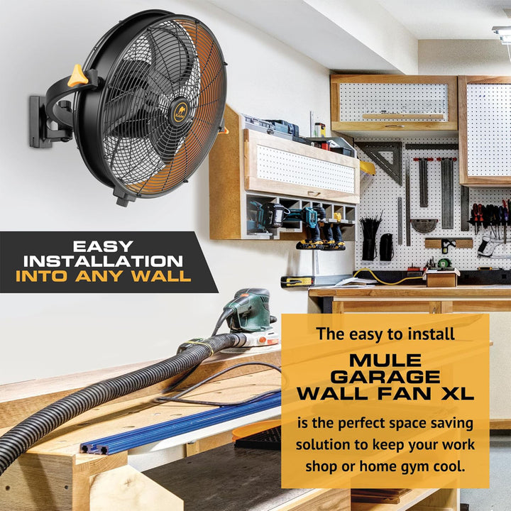 Mule Garage Fan XL w/ Remote, 18 Inch Wall Mount Fan for Workshop or Home Gym