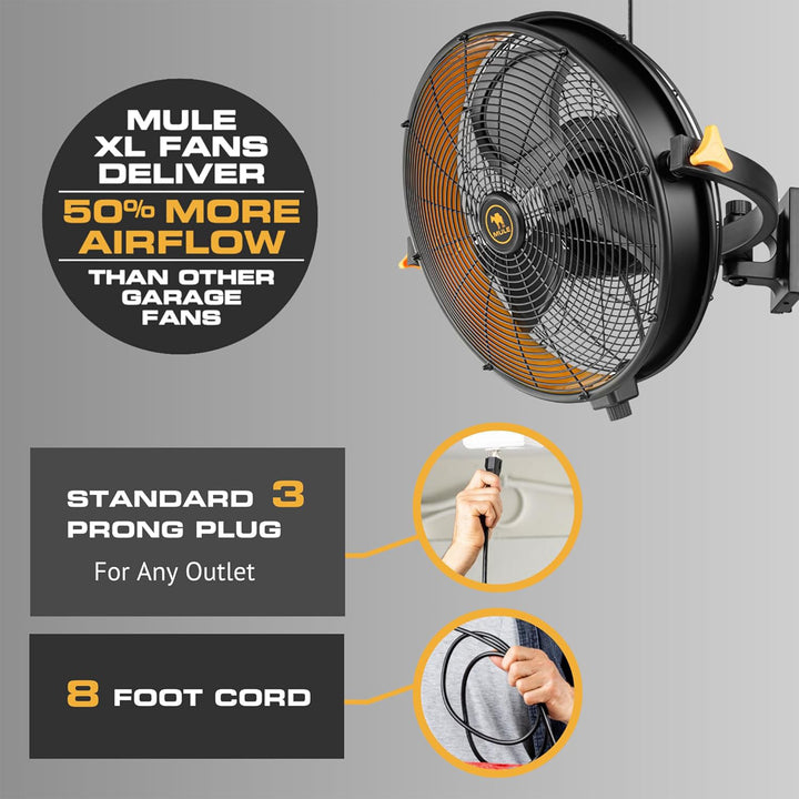 Mule Garage Fan XL w/ Remote, 18 Inch Wall Mount Fan for Workshop or Home Gym