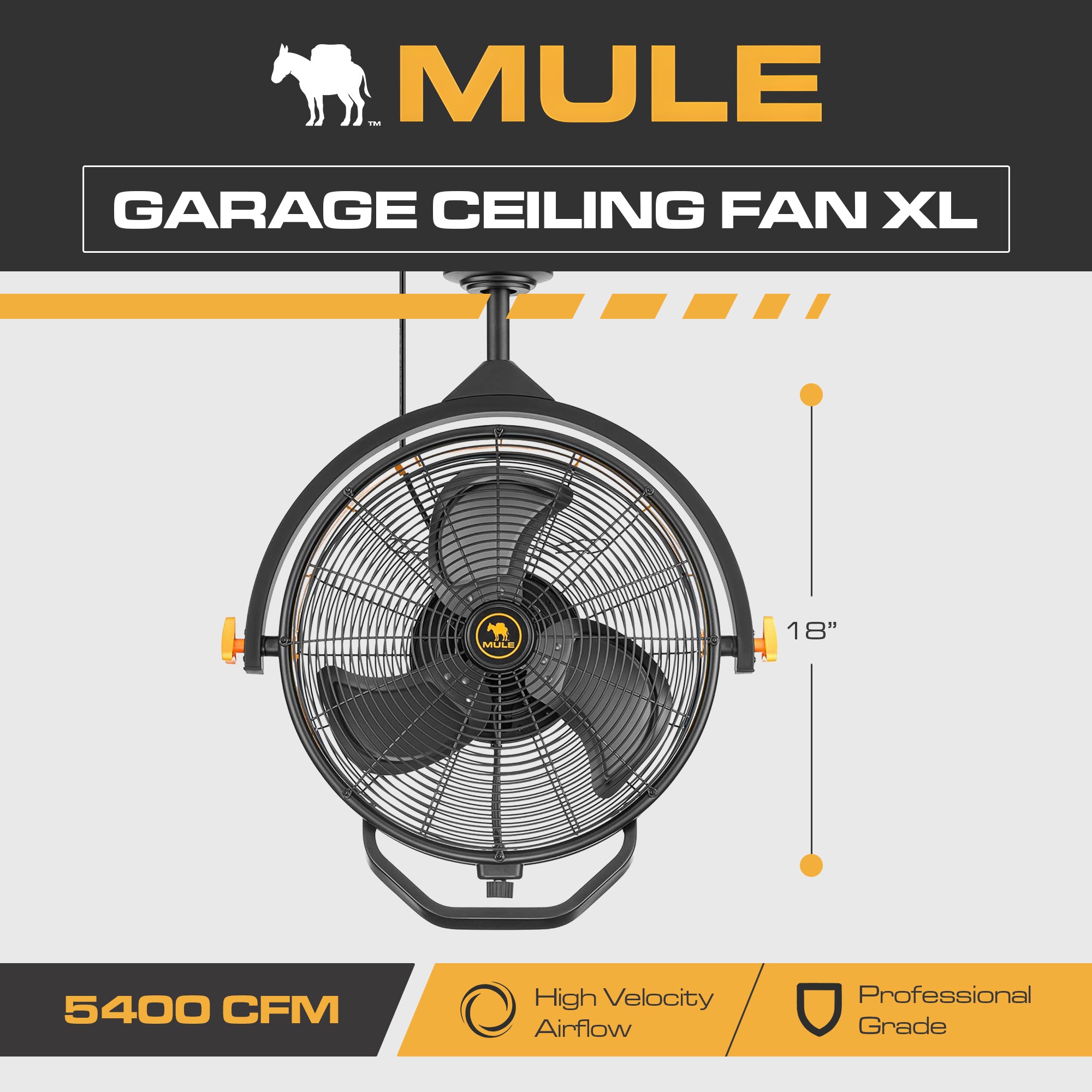 Mule 18" Fan XL, Dual Height Ceiling Mounting, Standard 3-Prong Plug (For Parts)