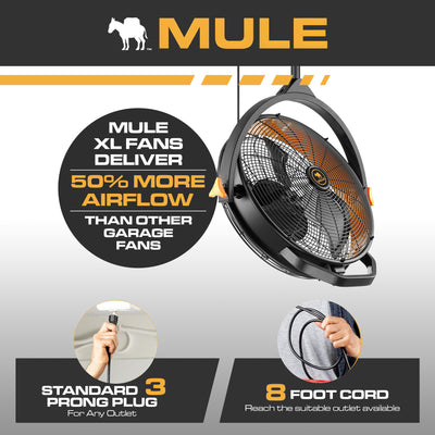 Mule 18" Fan XL, Dual Height Ceiling Mounting, Standard 3-Prong Plug (For Parts)