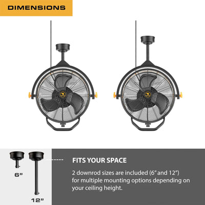 Mule 18" Fan XL, Dual Height Ceiling Mounting, Standard 3-Prong Plug (For Parts)