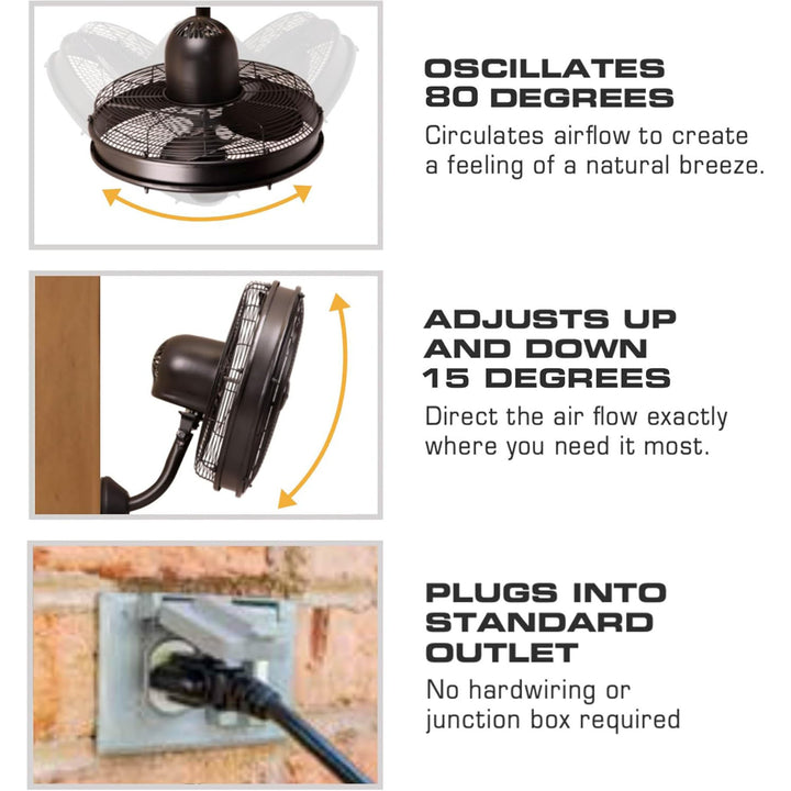 Mule 18" Wet-Rated Oscillating Fan with Remote Control, Wall Mount, and 3 Speeds