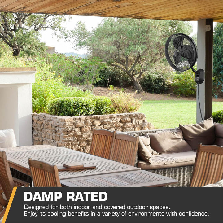 Mule 18" Wet-Rated Oscillating Fan with Remote Control, Wall Mount, and 3 Speeds