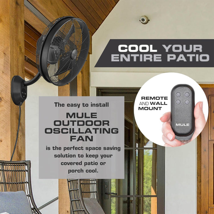 Mule Oscillating Fan w/ Remote, 18 Inch Wall Mount Fan for Workshop (Open Box)