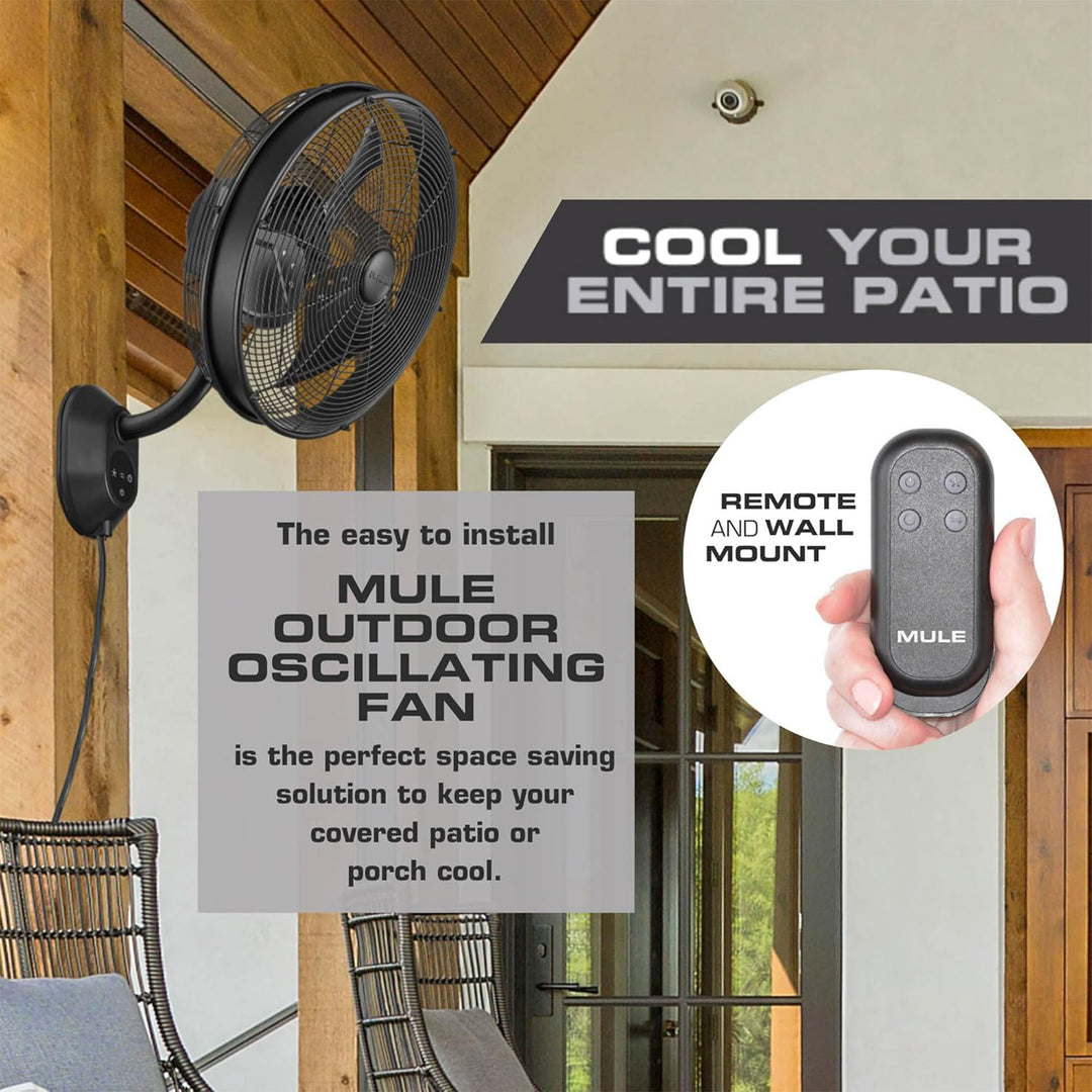 Mule 18" Wet-Rated Oscillating Fan with Remote Control, Wall Mount, and 3 Speeds