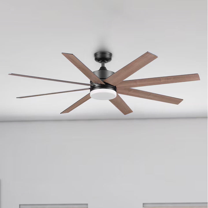 Honeywell 62" Kildee Ceiling Fan LED Remote 8 Blade Outdoor Dual Mount, Black
