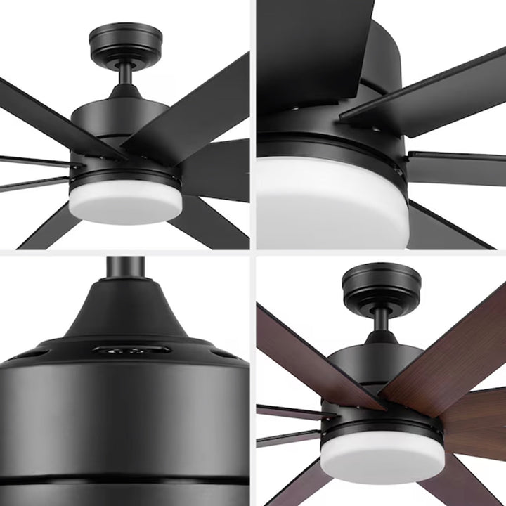 Honeywell 62" Kildee Ceiling Fan LED Remote 8 Blade Outdoor Dual Mount, Black