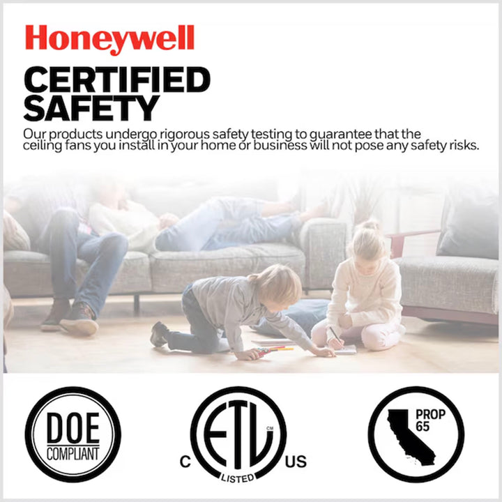 Honeywell 52" Modern Ceiling Fan LED Remote 5 Blade Indoor Tynesdale, Black