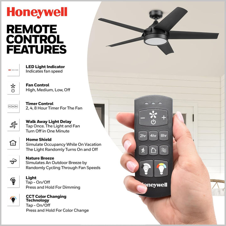 Honeywell Byard 52” Ceiling Fan with LED Light and Remote Control (Open Box) - VMInnovations