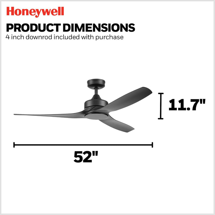 Honeywell Lynton 52" Ceiling Fan w/ Remote, & Reversible Blades, Matte Black