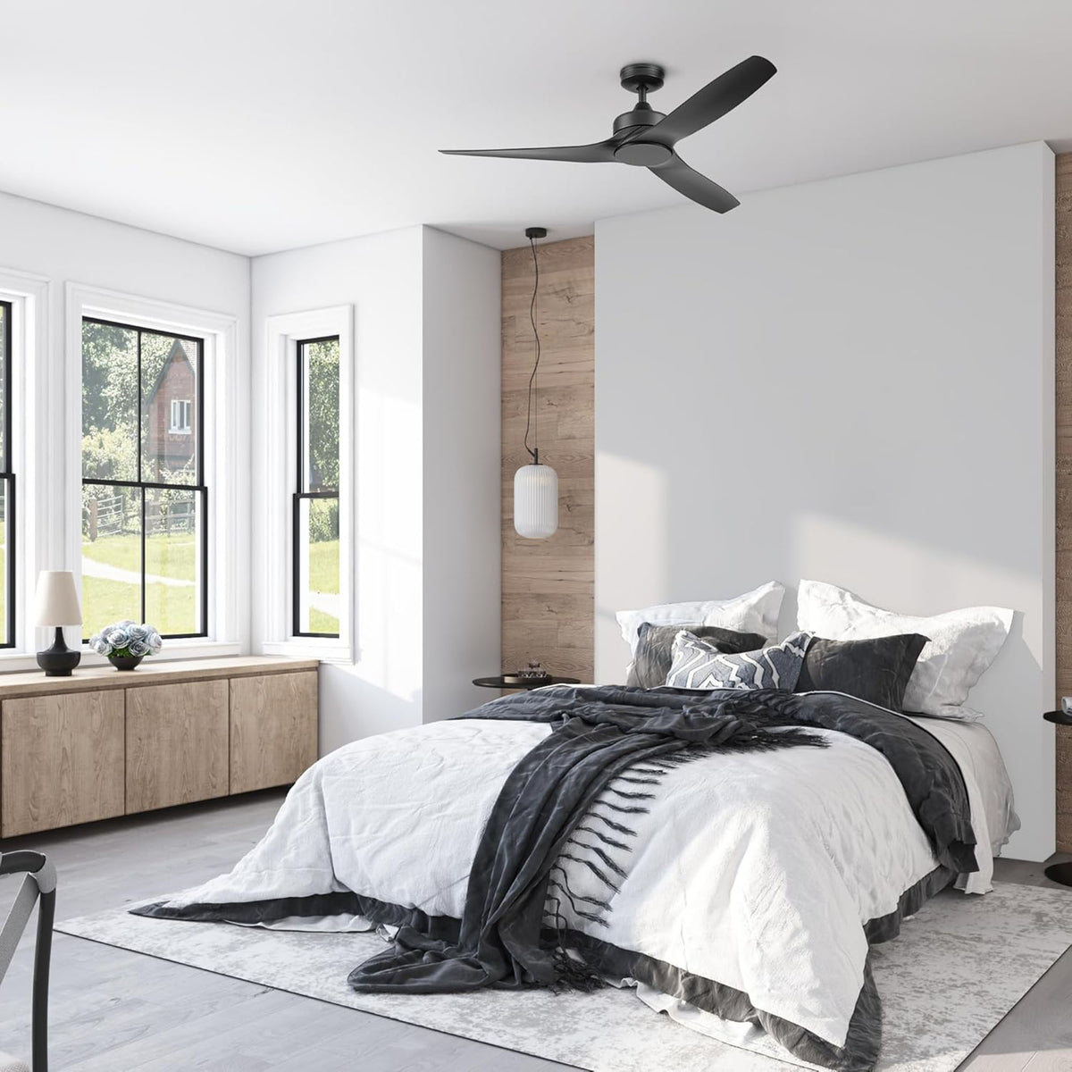 Honeywell 52" Ceiling Fan w/ Remote, & Reversible Blades, Matte Black (Open Box) - VMInnovations