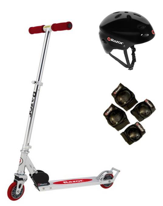 Razor A2 Kick Scooter Boys/Girls (Red) with Child Helmet, Elbow & Knee Pads