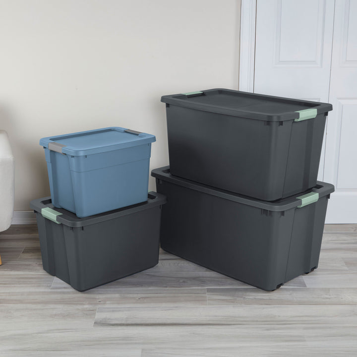 Sterilite 12 Gallon Latching Tote, Stackable Storage Bin with Lid, Blue, 24 Pack