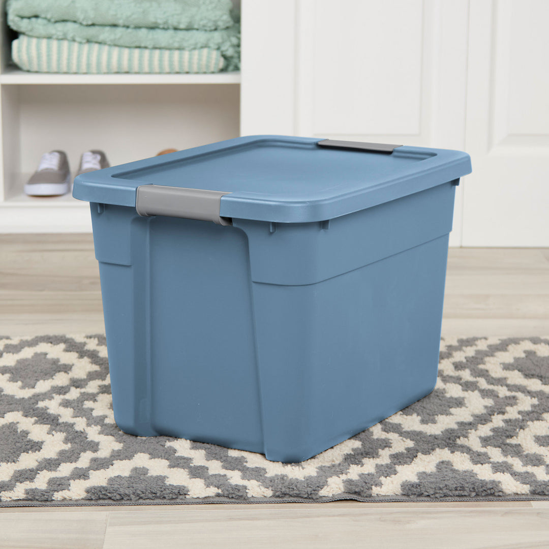 Sterilite 12 Gallon Latching Tote, Stackable Storage Bin with Lid, Blue, 18 Pack
