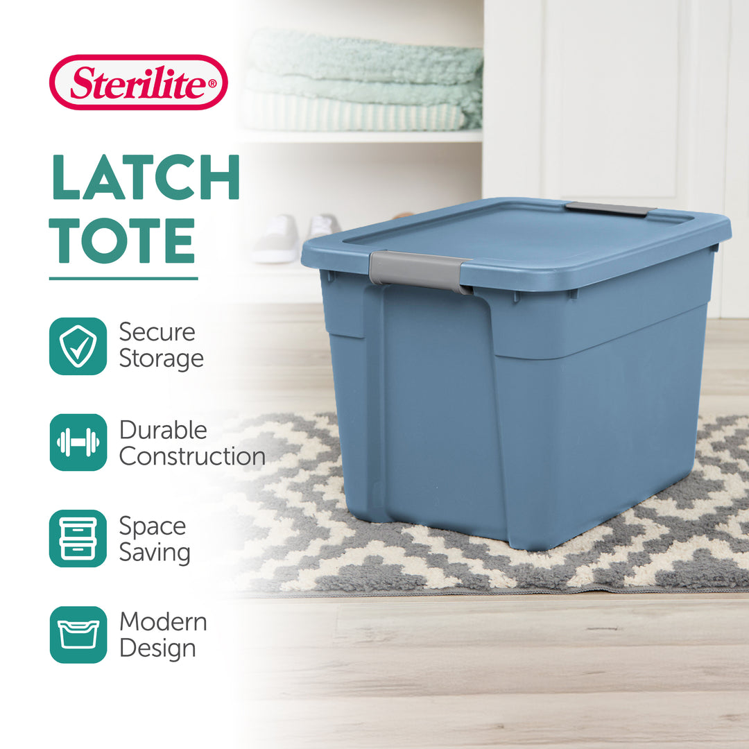 Sterilite 12 Gallon Latching Tote, Stackable Storage Bin with Lid, Blue, 12 Pack