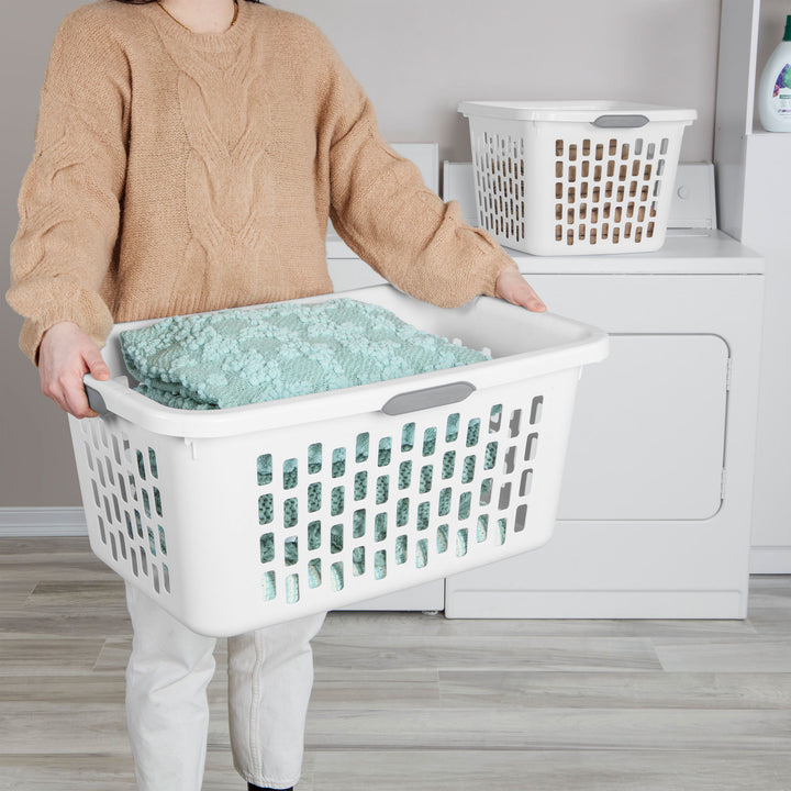 Sterilite Laundry Basket, 2 Bushel Plastic Hamper with Handles, White, 18 Pack