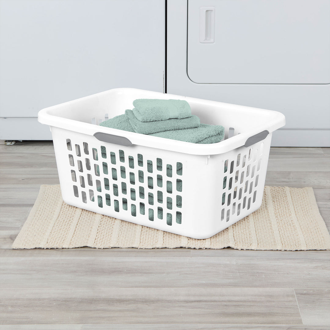 Sterilite Laundry Basket, 2 Bushel Plastic Hamper with Handles, White, 12 Pack