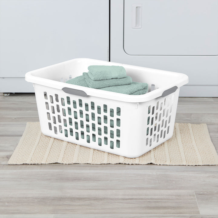 Sterilite Laundry Basket, 2 Bushel Plastic Hamper with Handles, White, 12 Pack