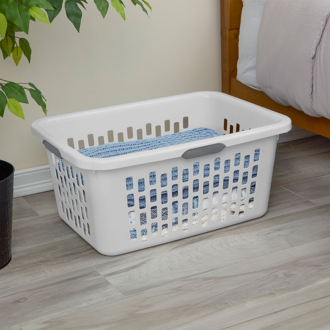 Sterilite Laundry Basket, 2 Bushel Plastic Hamper with Handles, White, 24 Pack