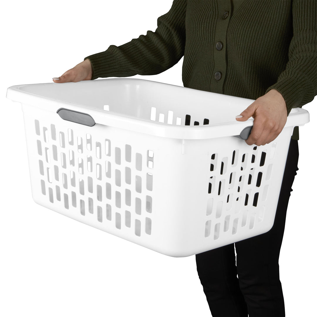 Sterilite Laundry Basket, 2 Bushel Plastic Hamper with Handles, White, 24 Pack