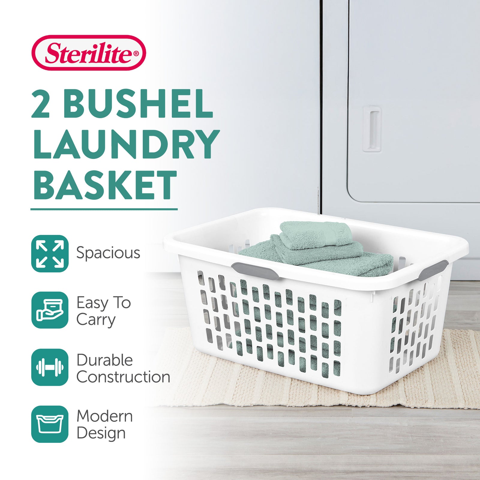 Sterilite Laundry Basket, 2 Bushel Plastic Hamper with Handles, White, 6 Pack - VMInnovations