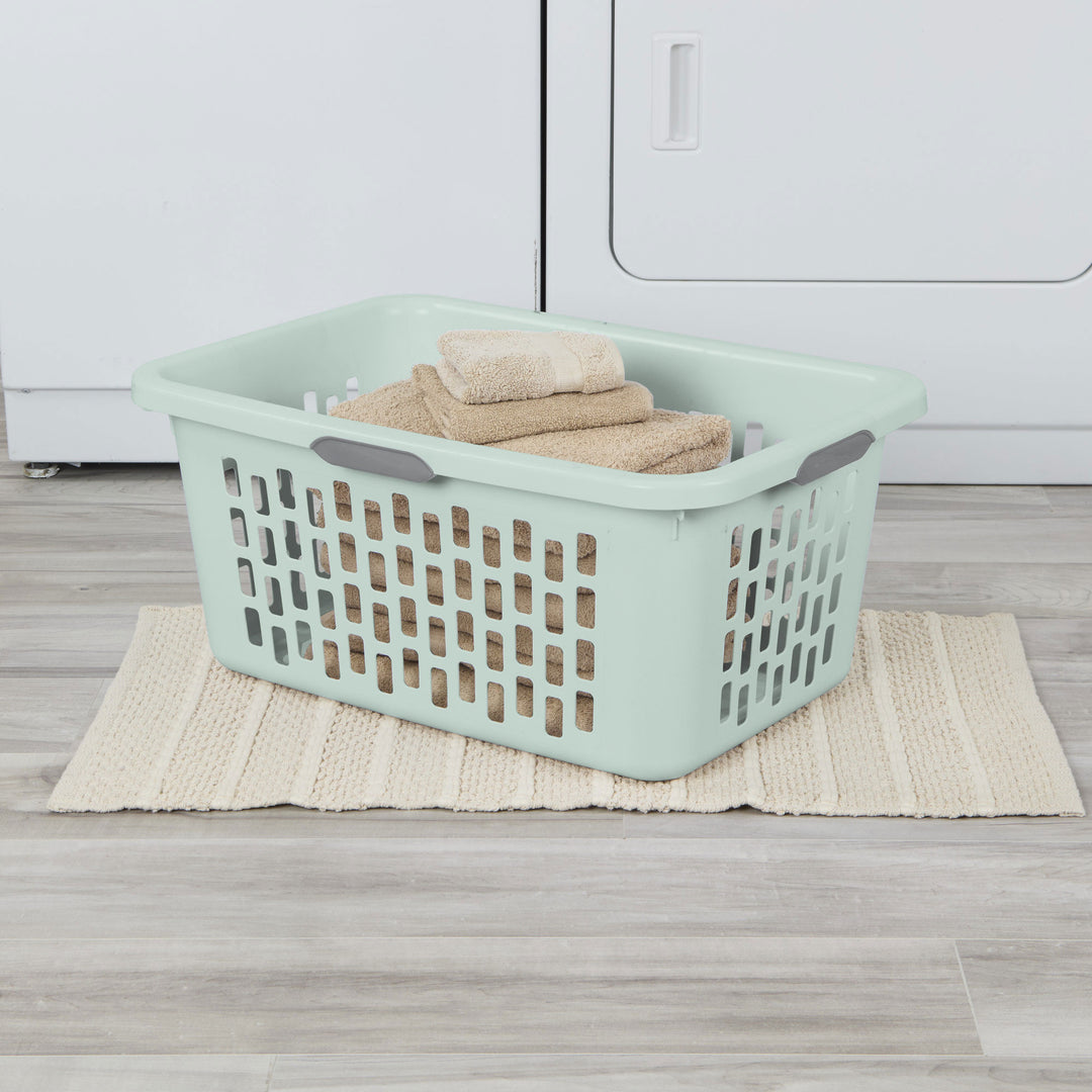 Sterilite Laundry Basket, 2 Bushel Plastic Hamper with Handles, Mint, 24 Pack