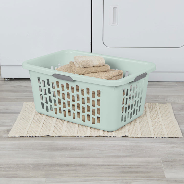 Sterilite Laundry Basket, 2 Bushel Plastic Hamper with Handles, Mint, 24 Pack