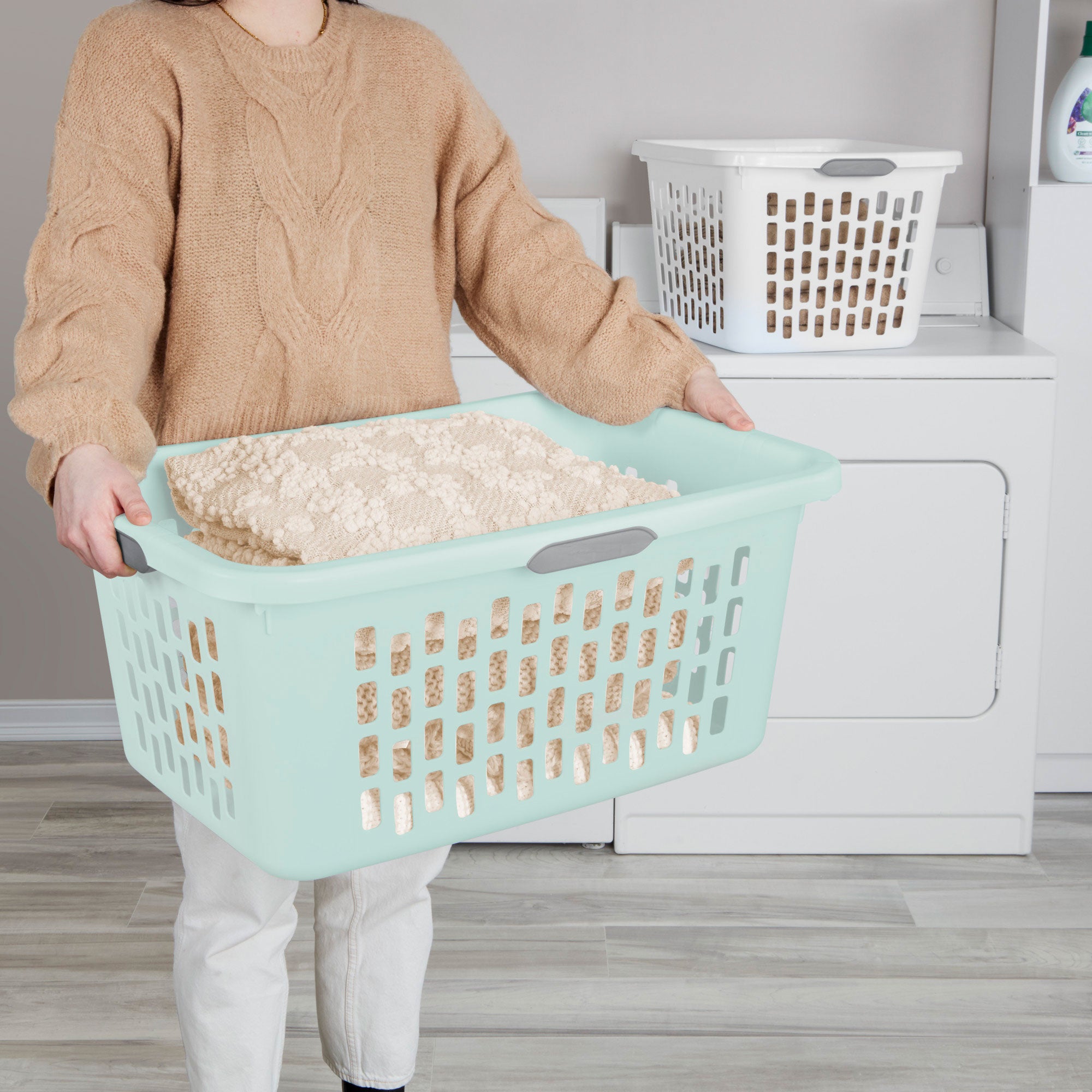 Sterilite Laundry Basket, 2 Bushel Plastic Hamper with Handles, Mint, 18 Pack