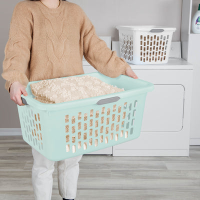 Sterilite Laundry Basket, 2 Bushel Plastic Hamper with Handles, Mint, 18 Pack