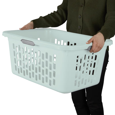 Sterilite Laundry Basket, 2 Bushel Plastic Hamper with Handles, Mint, 12 Pack