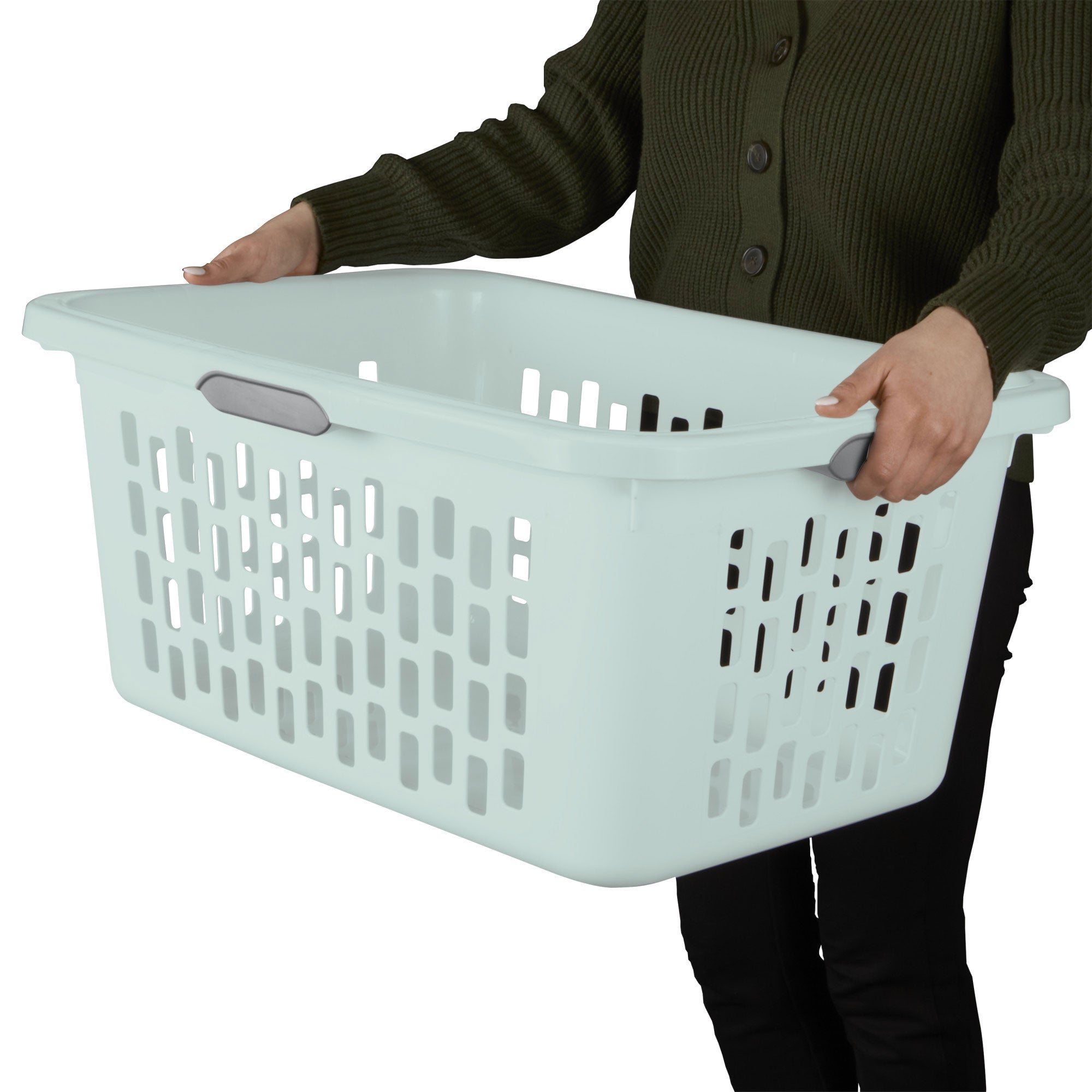 Sterilite Laundry Basket, 2 Bushel Plastic Hamper with Handles, Mint, 24 Pack