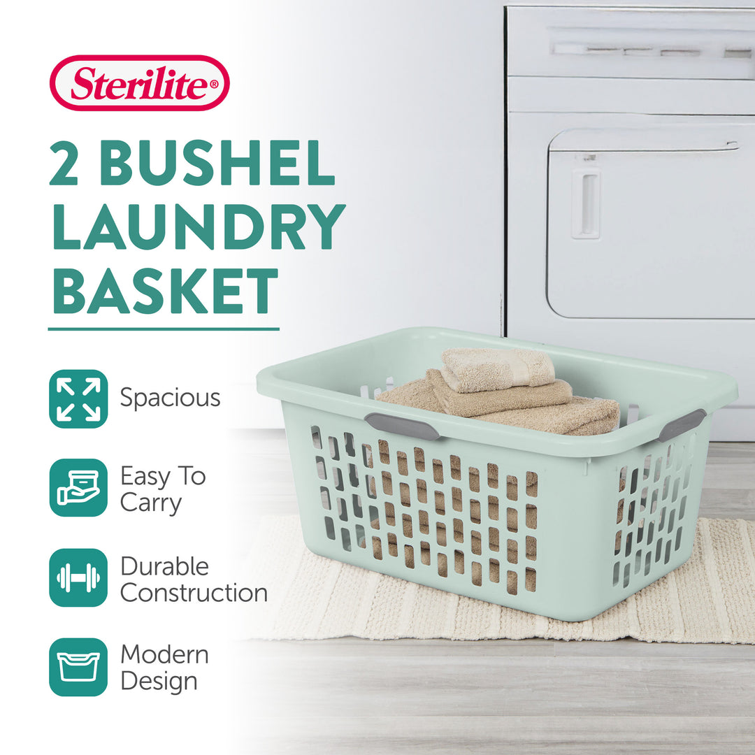 Sterilite Laundry Basket, 2 Bushel Plastic Hamper with Handles, Mint, 6 Pack