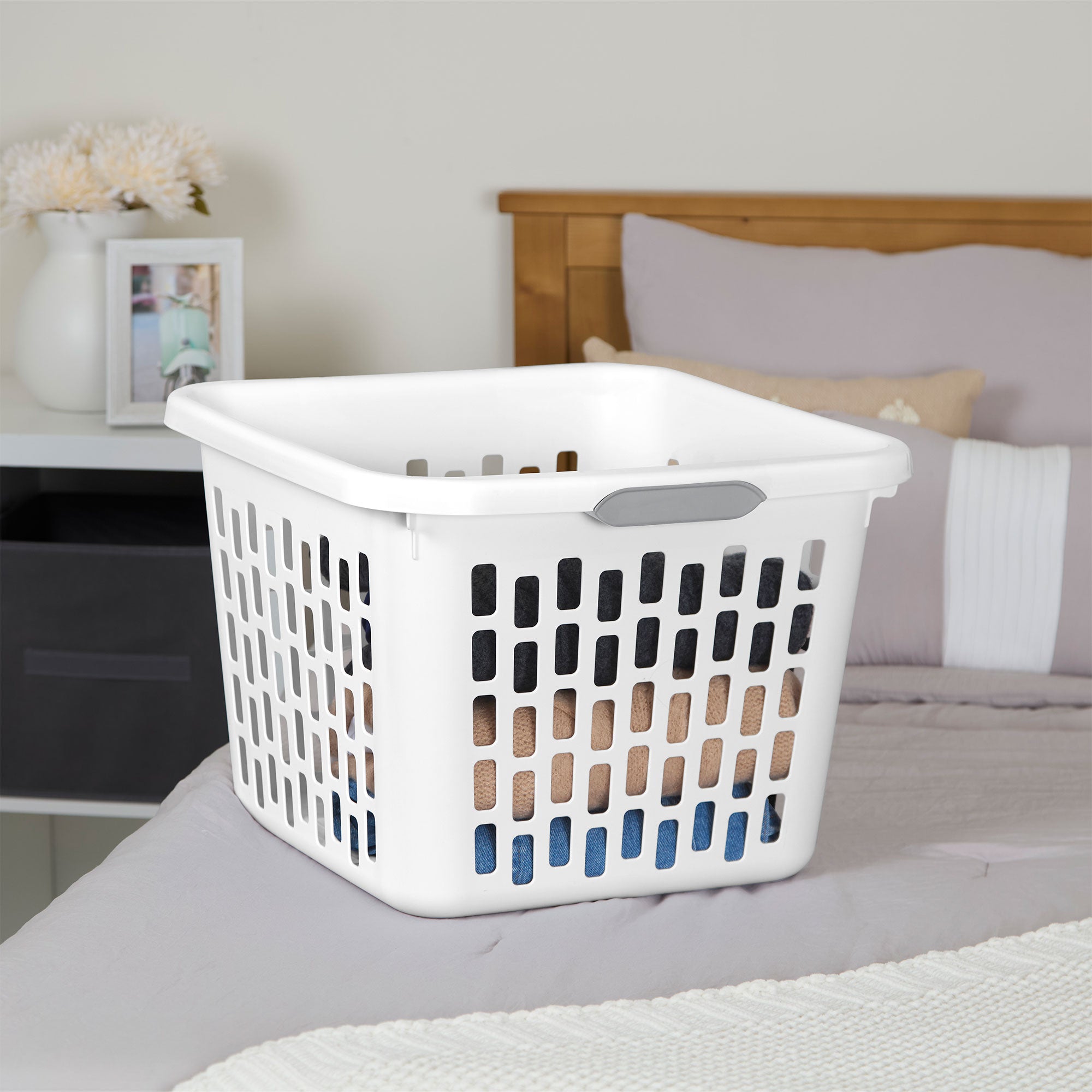 Sterilite Laundry Basket, 1.5 Bushel Plastic Hamper with Handles, White, 18 Pack