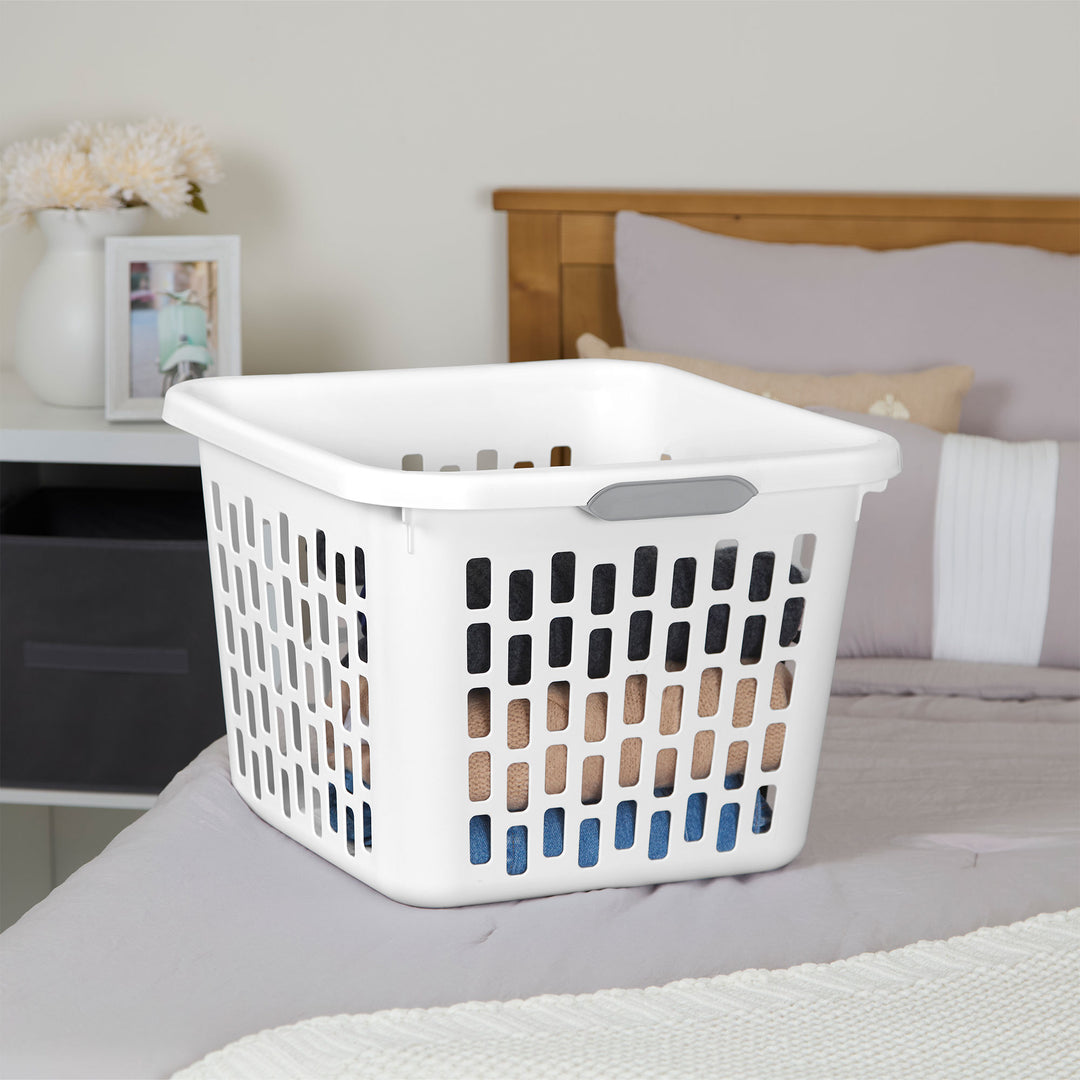 Sterilite Laundry Basket, 1.5 Bushel Plastic Hamper with Handles, White, 12 Pack