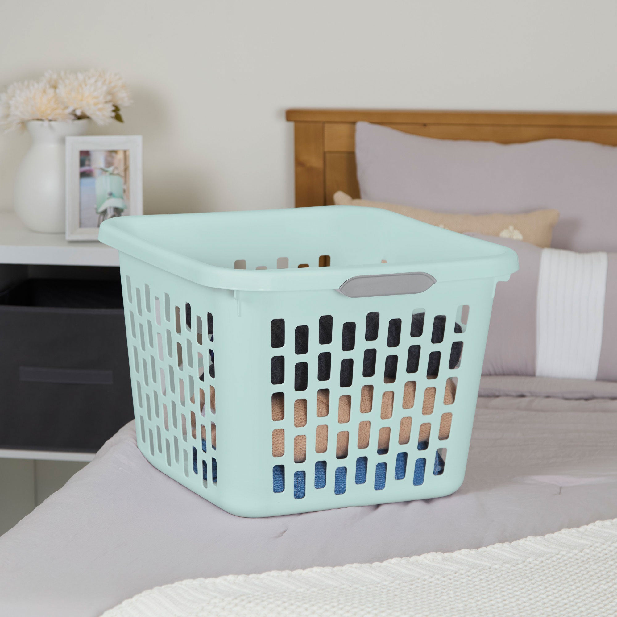 Sterilite Laundry Basket, 1.5 Bushel Plastic Hamper with Handles, Mint, 24 Pack