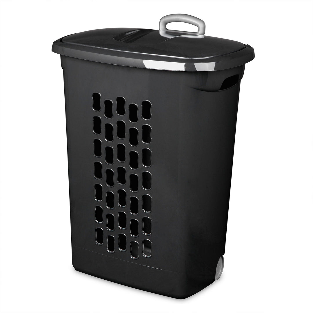 Sterilite Ultra Wheeled Laundry Hamper, Plastic Clothes Bin, Black, 3 Pack