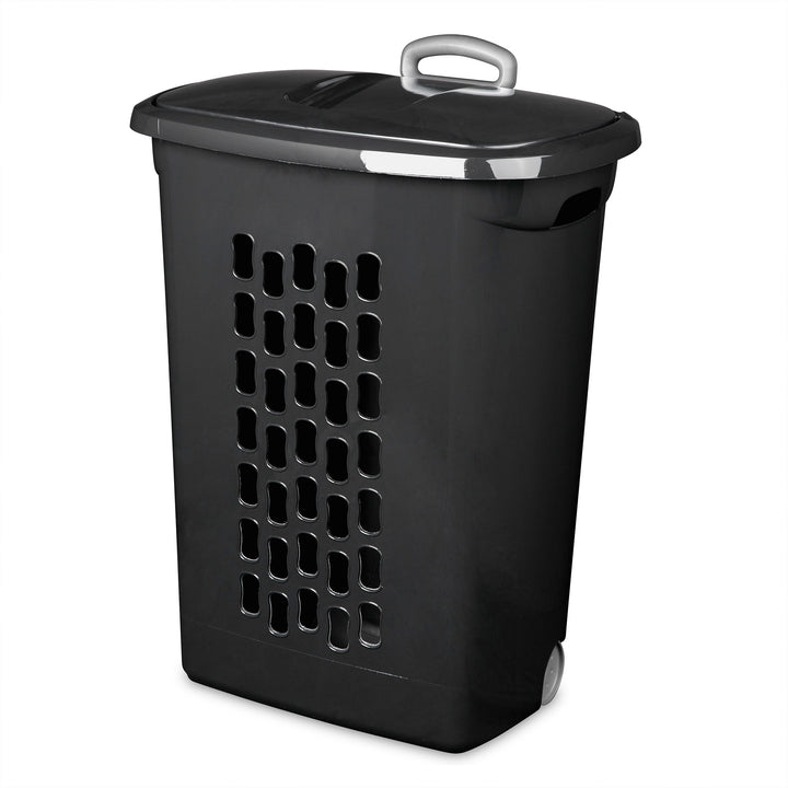 Sterilite Ultra Wheeled Laundry Hamper, Plastic Clothes Bin, Black, 3 Pack