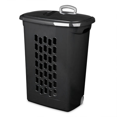 Sterilite Ultra Wheeled Laundry Hamper, Plastic Clothes Bin, Black, 3 Pack