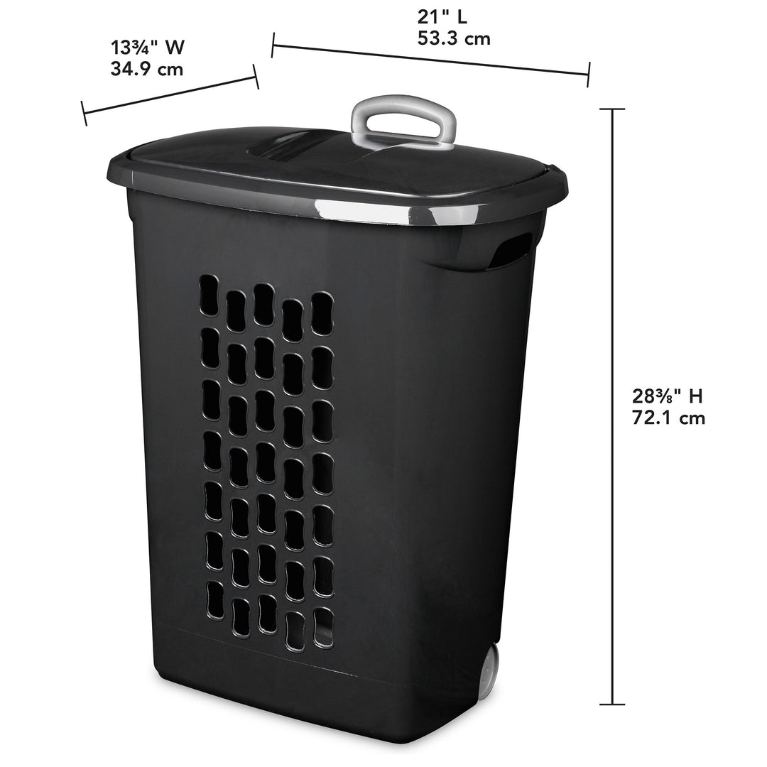 Sterilite Ultra Wheeled Laundry Hamper, Plastic Clothes Bin, Black, 3 Pack
