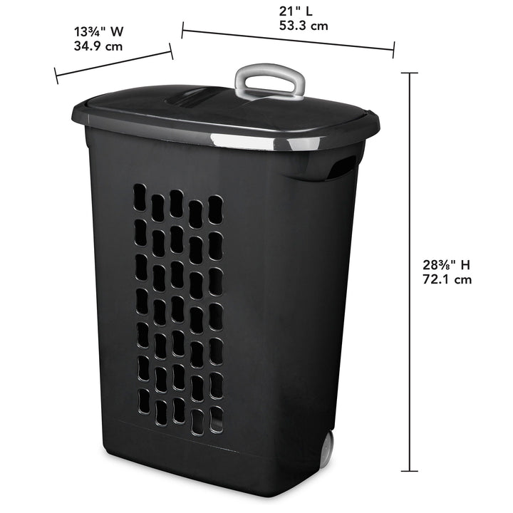 Sterilite Ultra Wheeled Laundry Hamper, Plastic Clothes Bin, Black, 24 Pack