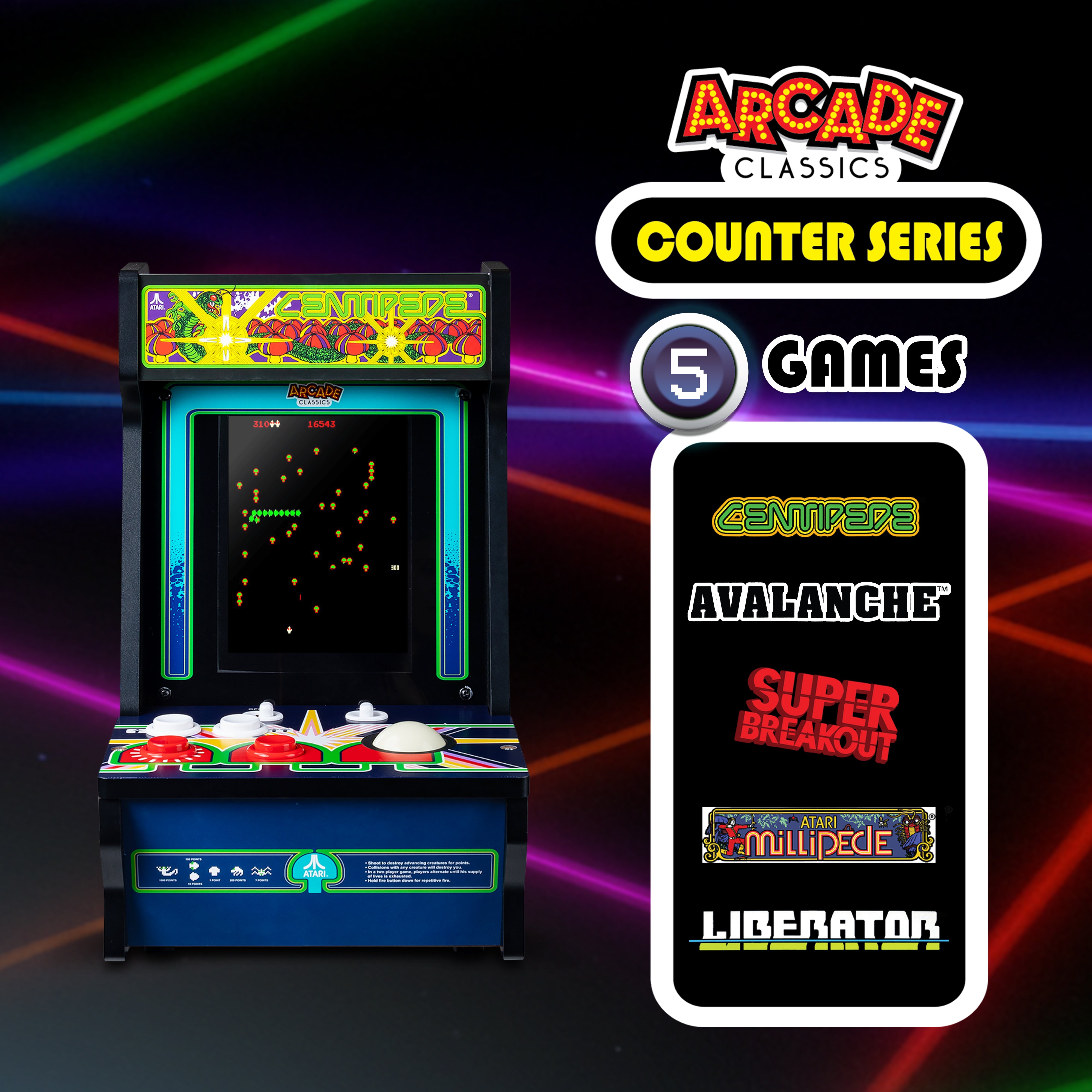 Arcade Classics Atari Centipede Counter Series Arcade Game w/8" Screen(Open Box)