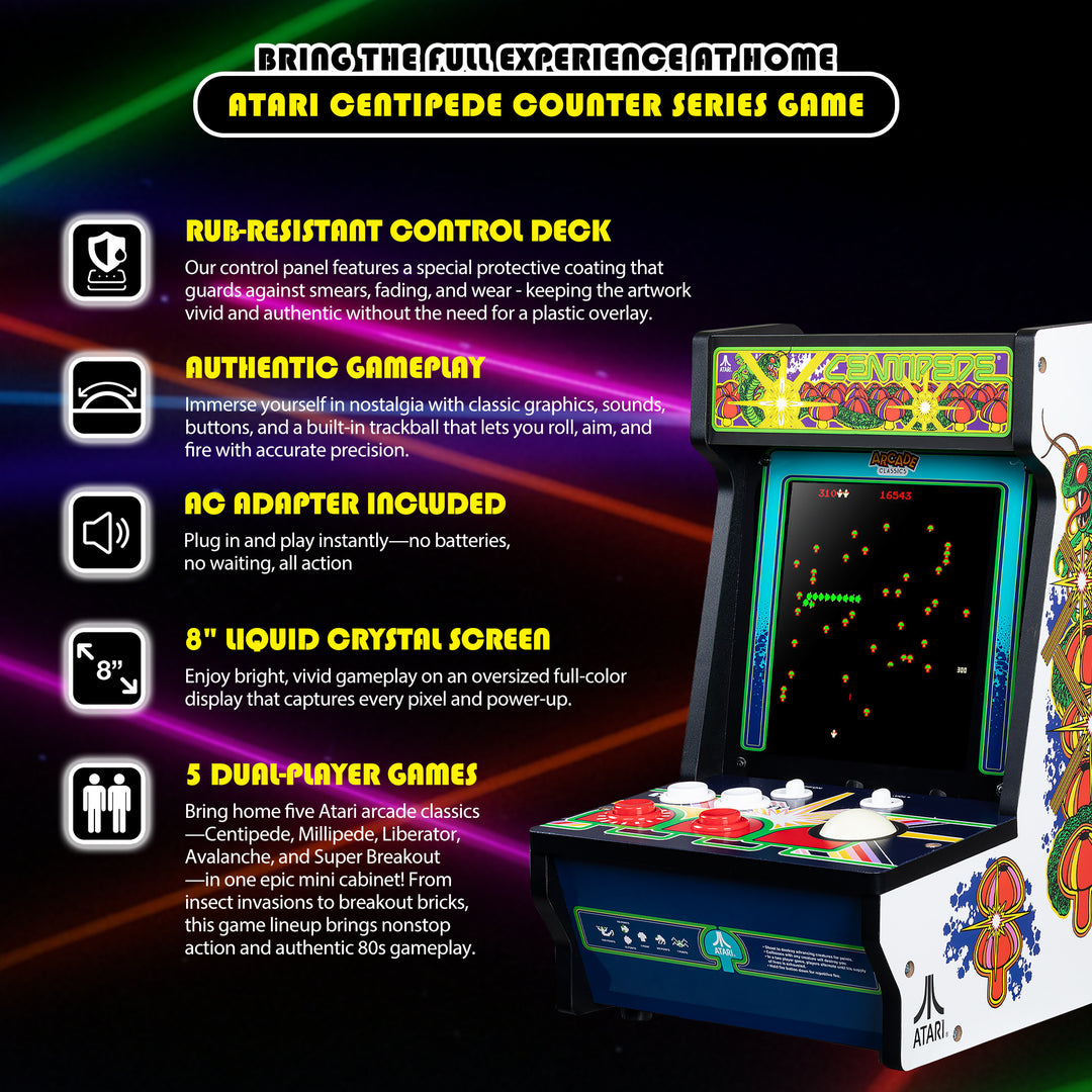Arcade Classics Atari Centipede Counter Series Arcade Game with 8 Inch Screen - VMInnovations
