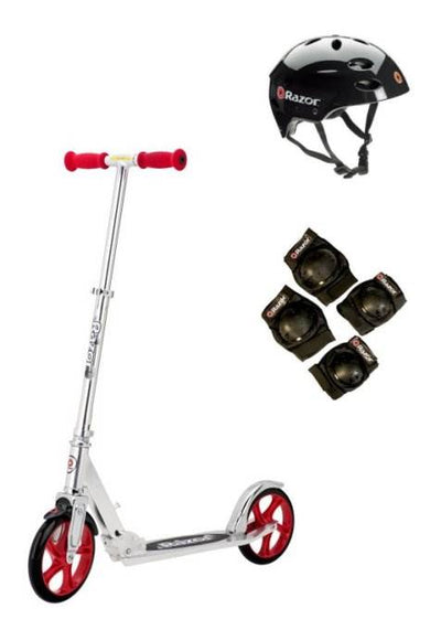 Razor A5 Lux Kids/Boys Kick Scooter (Red) with Helmet, Elbow, & Knee Pads