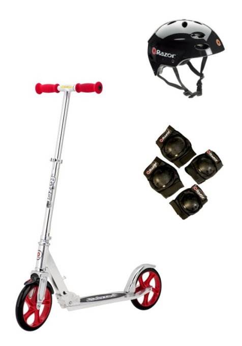 Razor A5 Lux Kids/Boys Kick Scooter (Red) with Helmet, Elbow, & Knee Pads
