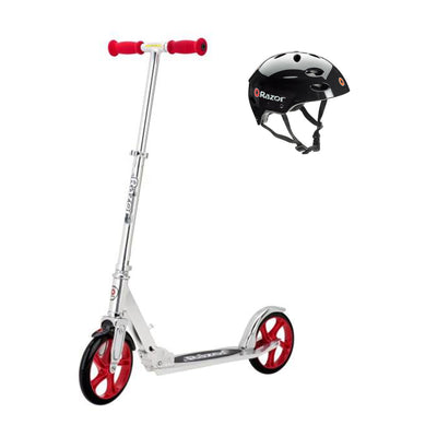 Razor A5 Lux Kids Folding Aluminum Portable Kick Push Scooter with Helmet, Black